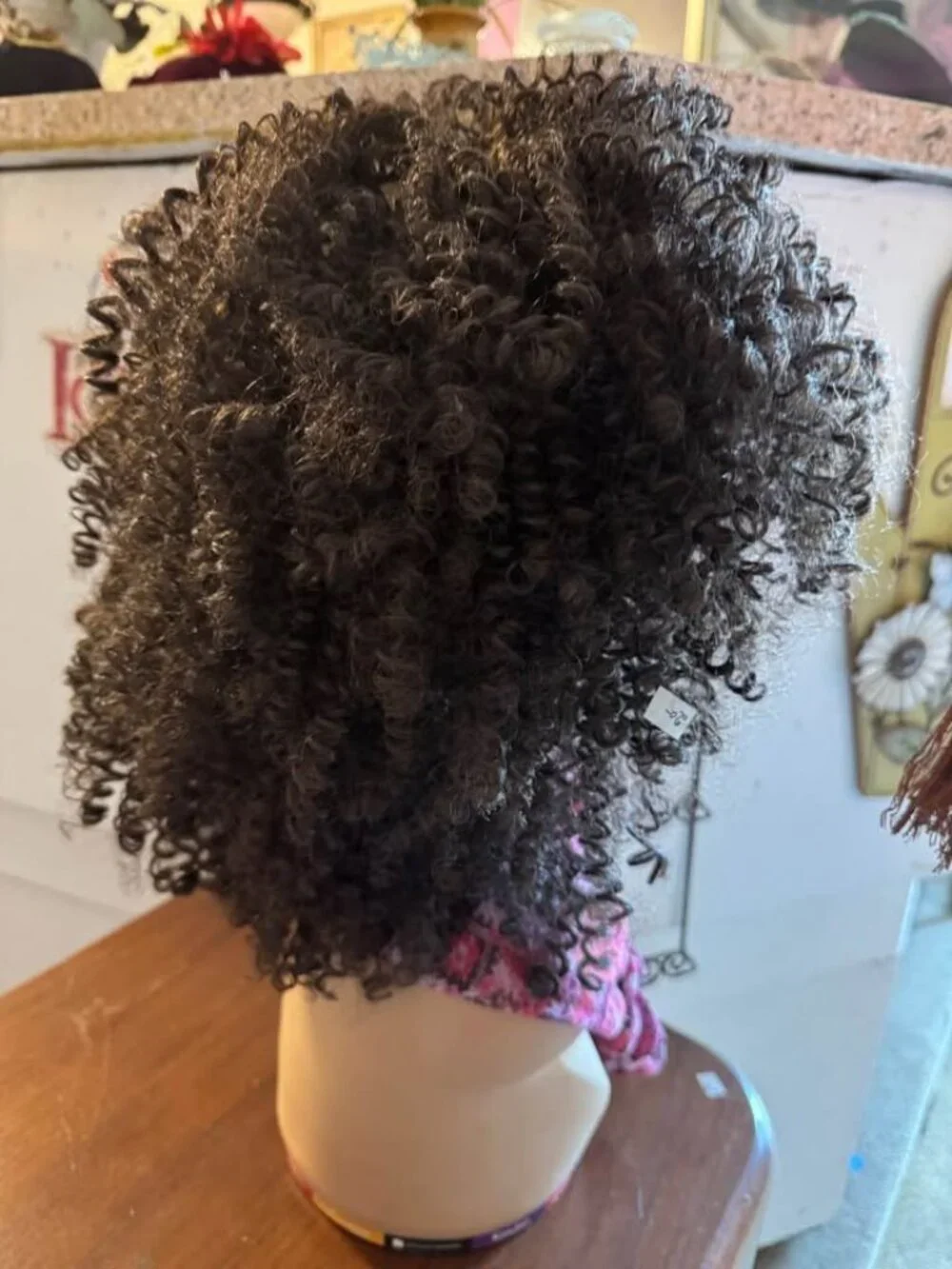 Short Black Afro Kinky Curly Wigs Synthetic Full Wig With Bangs Women Daily Wear
